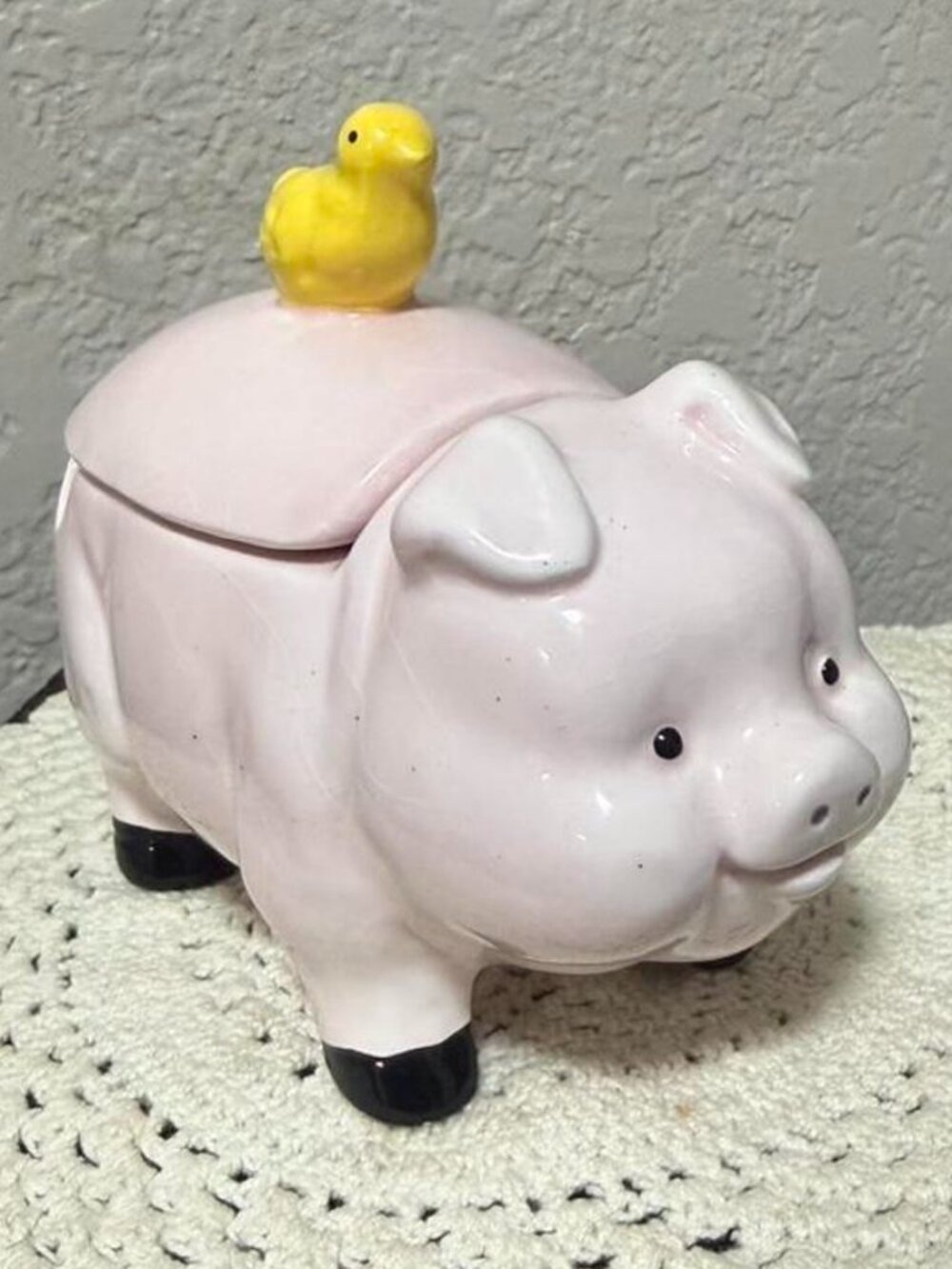 Vintage Ceramic Pink Pig Sugar Bowl with Yellow Chick Lid
